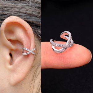 silver tone ear cuff crisscross NEW
